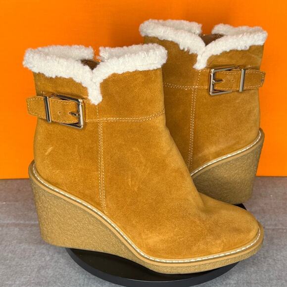 Franco Sarto Ulayna Suede Leather Buckle Wedge Bootie Size 6.5 EU 36.5 - Picture 1 of 8